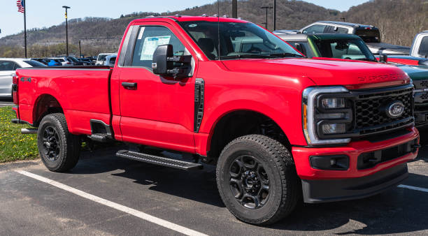 Red Ford Super Duty pickup truck used for work in California