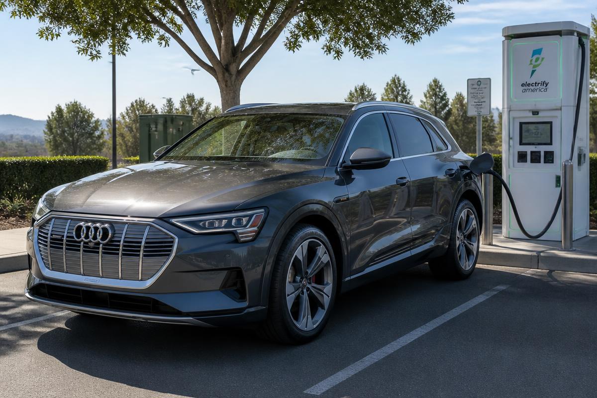 Gray Audi e-tron electric SUV without a visible license plate